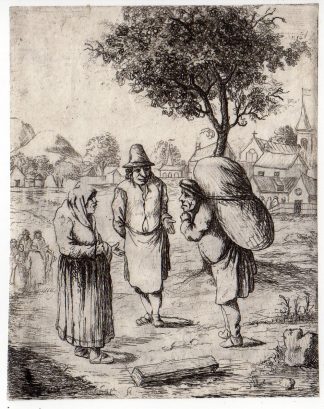 Antique Master Print-FARMER-FARMER'S WIFE-VILLAGE-TALKING-TREE-Deuchar-1780