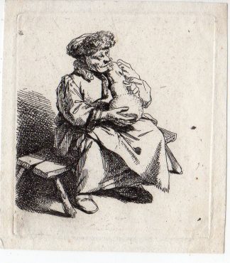 Antique Master Print-MAN-OLD MAN-SITTING-JAR-BENCH-Deuchar-1780
