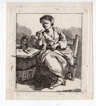 Antique Master Print-WOMAN-YOUNG WOMAN-SITTING-PIPE-TABLE-Deuchar-1780