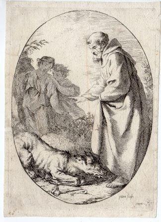Antique Master Print-RELIGION-ST FRANCIS OF ASSISSI-WOLF-GUBBIO-Pierre-1770