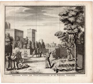 Antique Print-TORTURE-PUNISHMENT-PERSIAN-BEATING-BURY ALIVE-Philips -Tirion-1732