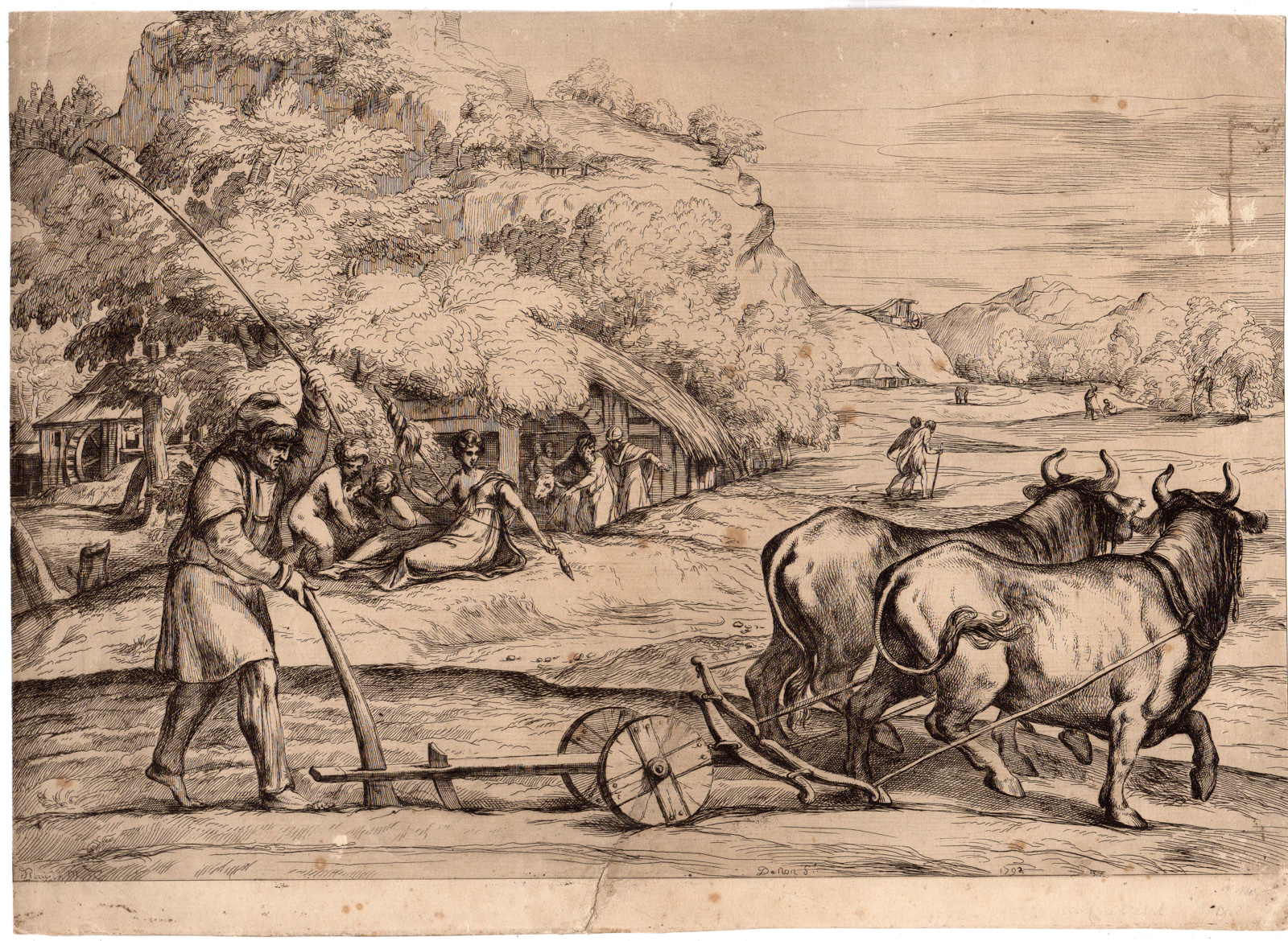 RB 4081 416x304 Rare-Antique Master Print-FARMER-PLOUGHING-OXEN-LANDSCAPE-Denon-Titian-c.1800