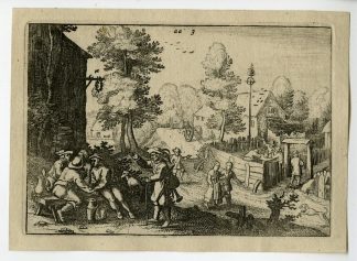 Antique Master Print-FARMER-PEASANTS-DRINKING-BAGPIPE-MUSIC-Schenk-Ostade-c.1803