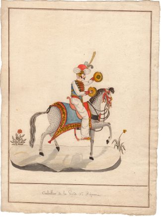 Antique Drawing-CYMBAL PLAYER-GUARD-FRENCH ARMY-TURKISH-HORSE-Anonymous-c.1800
