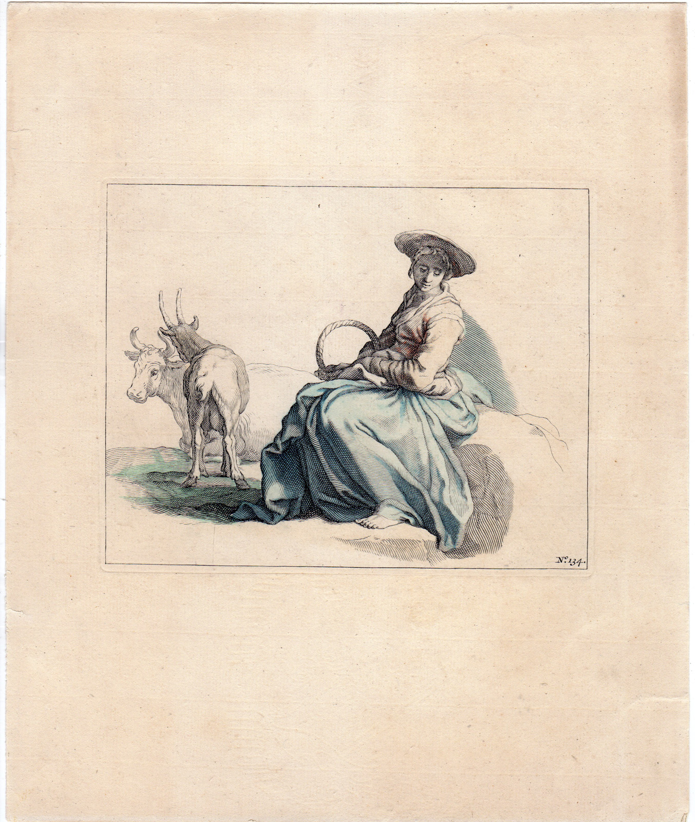 RB 4095 416x492 Antique Master Print-SHEPHERDESS-COW-GOAT-ANIMALS-BASKET-WOMAN-Bloemaert-c.1650