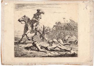 Antique Master Print-WAR-SOLDIERS-BATTLEFIELD-HORSE-Dujardin-1652