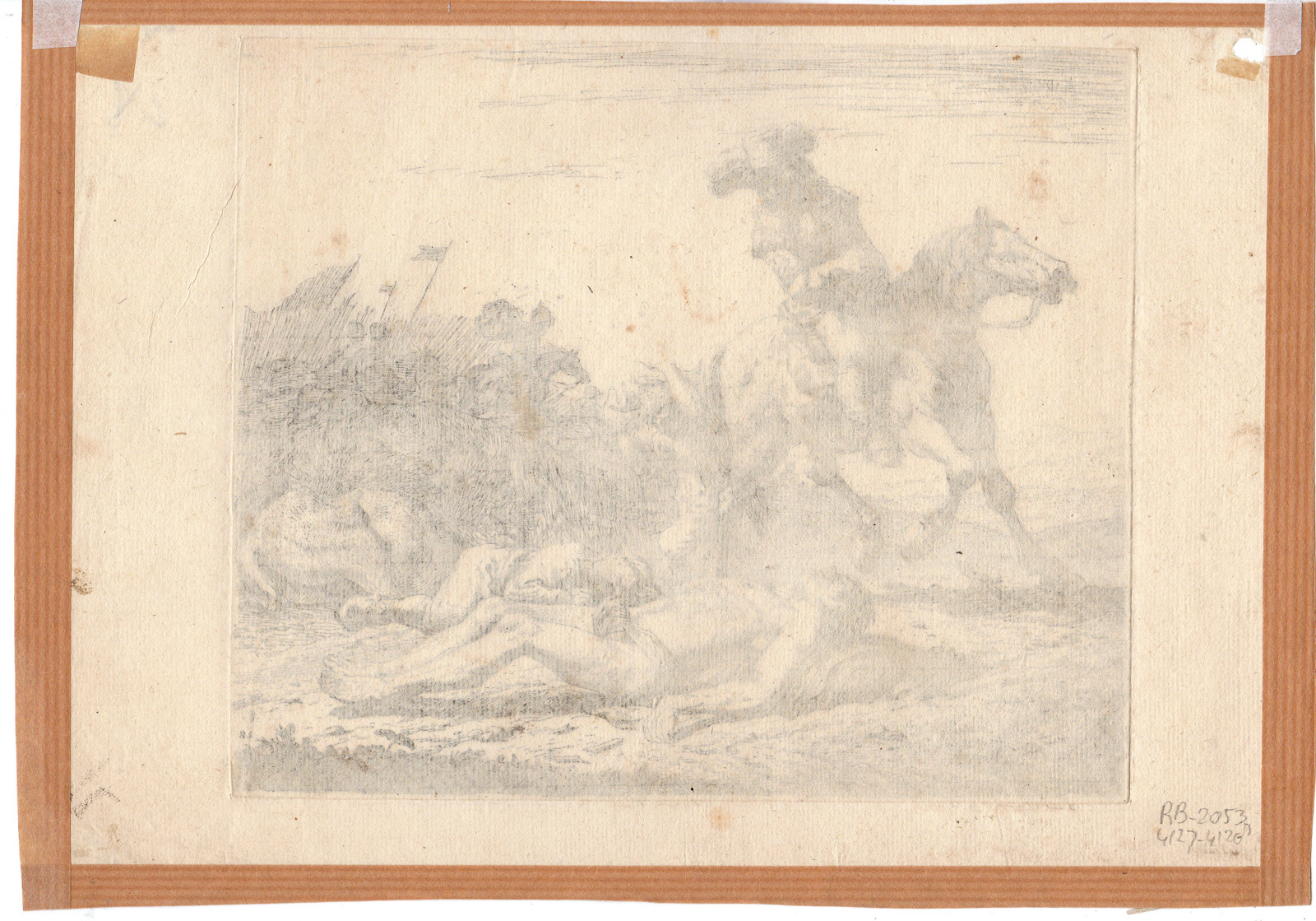 RB 4128 416x291 Antique Master Print-WAR-SOLDIERS-BATTLEFIELD-HORSE-Dujardin-1652 - Image 2