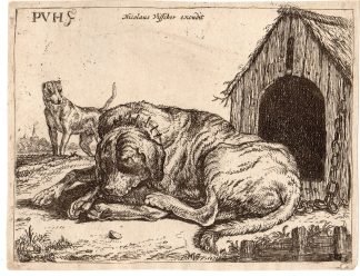 Antique Master Print-DOG-KENNEL-SLEEPING-CHAINED-Hillegaert-Visscher-1625