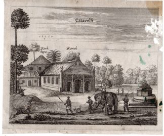 Antique Print-CEYLON-SRI LANKA-CATAVELLI-CHURCH-ELEPHANT-Baldaeus-1672