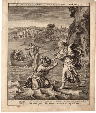 Antique Print-RELIGION-BIBLE-WALK ON WATER-JESUS-SEA OF GALILEE-Scheits-1754