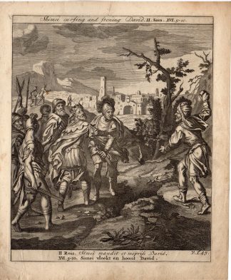 Antique Print-RELIGION-BIBLE-DAVID-THROWING STONES-SHIMEI-CURSING-Scheits-1754