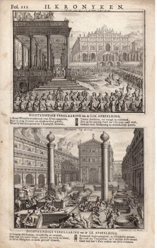 Antique Print-KING SOLOMON-DEDICATION-DESTRUCTION OF TEMPLE-de Hooghe-1713