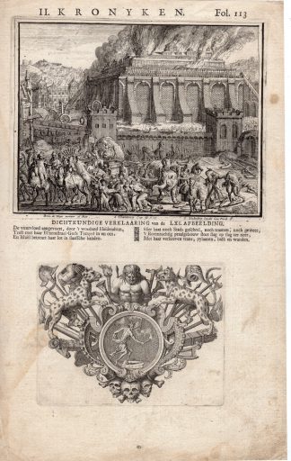 Antique Print-BIBLE-KRONIKEN-DESTRUCTION TEMPLE-FIRE-SALOMON-de Hooghe-1713