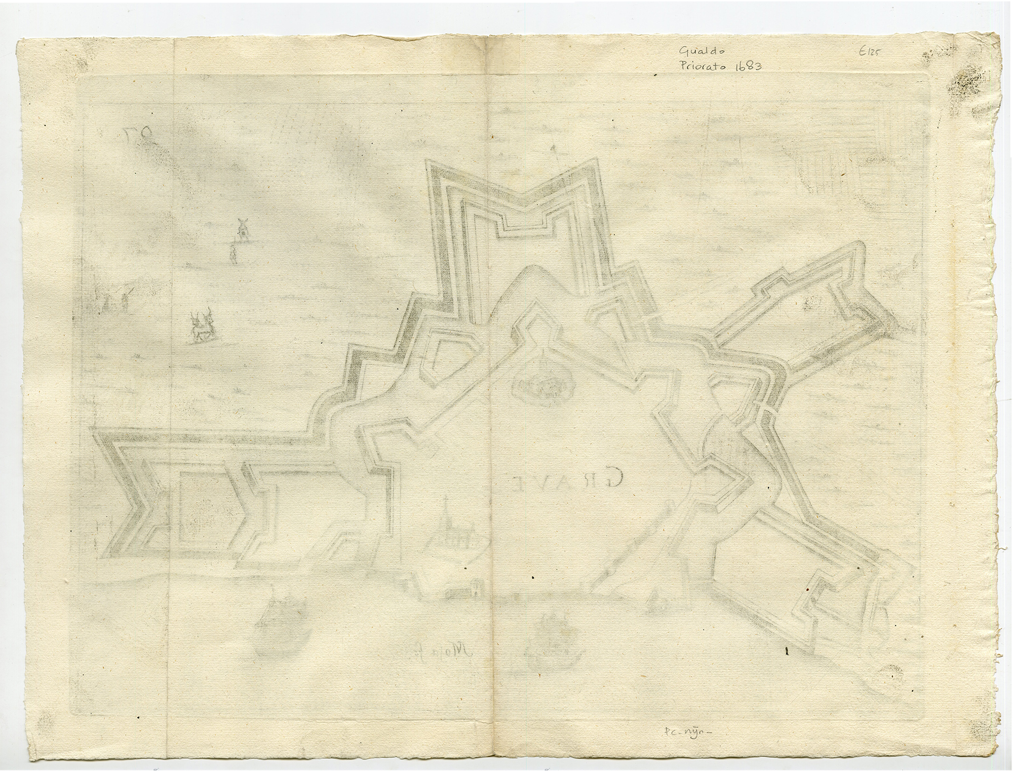 Pco 9570 416x317 Antique Map-PLAN-FORTIFICATION-GRAVE-NETHERLANDS-Priorato-1683 - Image 2