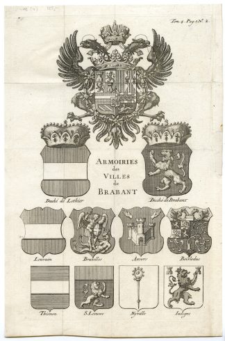 3-Antique Prints-COAT OF ARMS-BELGIUM-BRABANT-NETHERLANDS-Butkens-1724