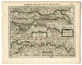 Antique Map-RHINE-WAAL-MEUSE-MAAS-RIJN-NETHERLANDS-Mercator-Hondius-c. 1650