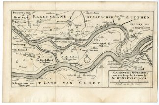 Antique Map-SCHENKENSCHANZ-ZEVENAAR-ELTEN-RHINE-WAAL-Tirion-c. 1740