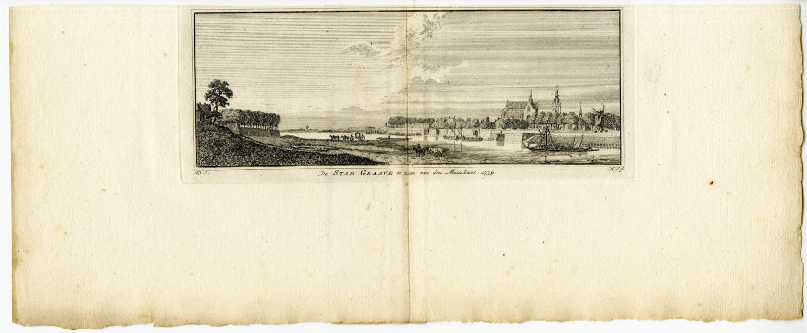 Pco 9818 416x172 Antique Print-GRAVE-MAAS-BRABANT-VIEW-NETHERLANDS-Spilman-de Beijer-c. 1750