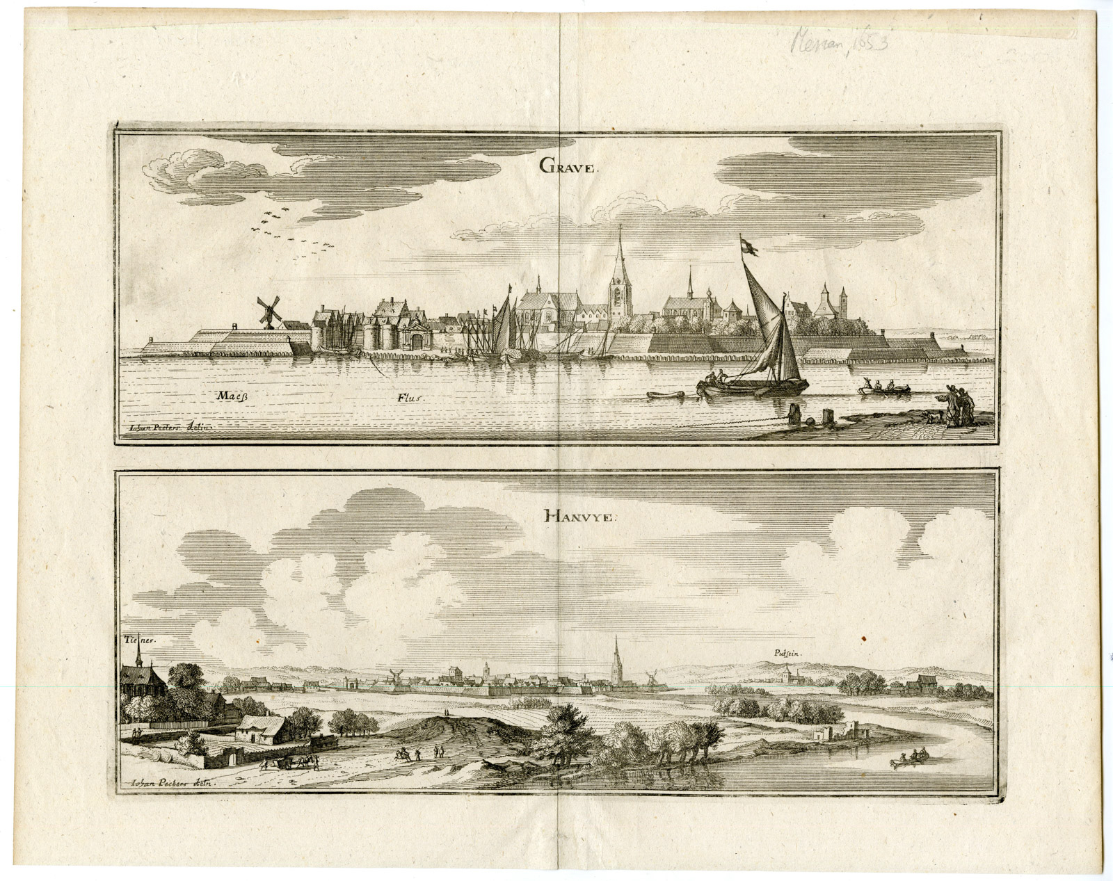 Pco 9820 416x329 Antique Print-GRAVE-HANUYE-BRABANT-VIEW-NETHERLANDS-Merian-Peeters-c. 1680