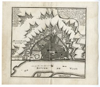 Antique Map-NIJMEGEN-PLAN-WAAL-NETHERLANDS-de Leth-1740