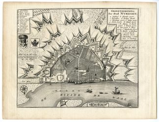 Antique Map-NIJMEGEN-PLAN-WAAL-NETHERLANDS-Tirion-1740