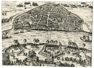Antique Print-NIJMEGEN-SIEGE-FORTRESS-WAAL-NETHERLANDS-Hogenberg-c. 1600