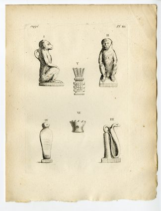 Antique Print-EGYPT-ARTEFACT-AMULET-DEITY-THOTH-URAEUS-SISTRUM-Caylus-1767