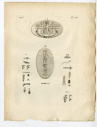 Antique Print-EGYPT-ARTEFACT-EYE OF HORUS-RA-SCARAB-HIEROGLYPHS-Caylus-1767