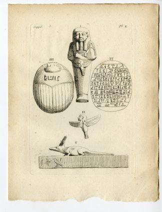 Antique Print-EGYPT-ARTEFACT-SHABTI-BA BIRD-SCARAB-SOBEK-DEITY-Caylus-1767