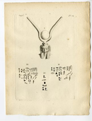 Antique Print-EGYPT-ARTEFACT-HATHOR-DEITY-HIEROGLYPHS-Caylus-1767