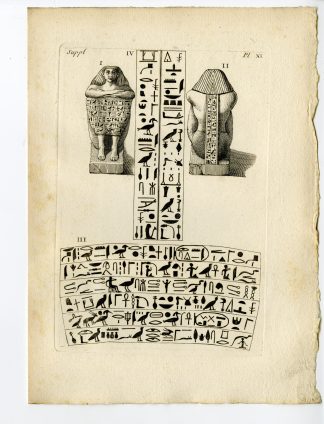 Antique Print-EGYPT-ARTEFACT-BLOCK STATUE-HIEROGLYPHS-Caylus-1767