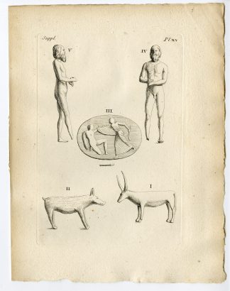Antique Print-ARTEFACT-FIGURINE-BULL-ETRUSCAN MYTHOLOGY-DEITY-Caylus-1767