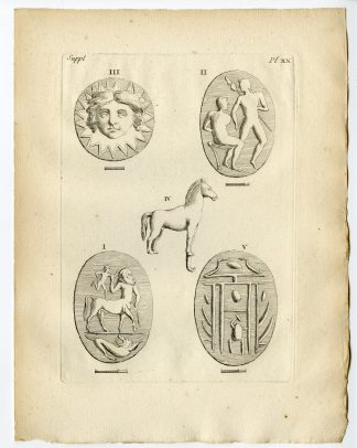 Antique Print-ETRUSCAN ARTEFACT-ENGRAVED STONE-SUN GOD-CENTAUR-Caylus-1767