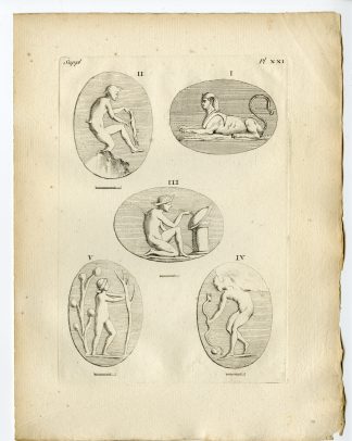Antique Print-ETRUSCAN ARTEFACT-ENGRAVED STONE-FAUN-SPHINX-Caylus-1767