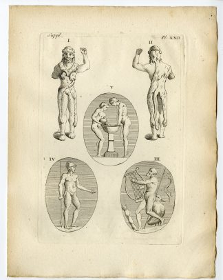 Antique Print-ETRUSCAN ARTEFACT-ENGRAVED STONE-HERCULES-MUSIC-SOLDIER-Caylus-1767