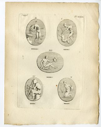 Antique Print-ETRUSCAN ARTEFACT-ENGRAVED STONE-HOMER-PELEUS-WARRIOR-Caylus-1767