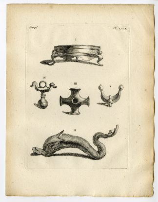 Antique Print-GREEK ARTEFACT-ORNAMENTS-BRONZE-DOLPHIN-RING-Caylus-1767
