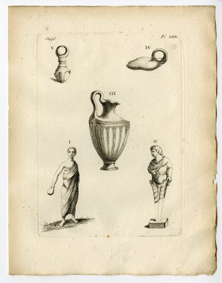 Antique Print-GREEK ARTEFACT-ORNAMENTS-BRONZE-STATUE-VASE-Caylus-1767