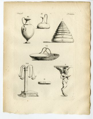 Antique Print-GREEK ARTEFACT-DECORATION-WEIGHT-SCALES-VASE-Caylus-1767