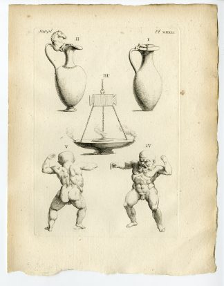 Antique Print-GREEK ARTEFACT-OIL LAMP-DWARF-BRONZE-VASE-Caylus-1767