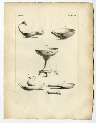 Antique Print-GREEK ARTEFACT-OIL LAMP-JUG-PATERA-BOWL-Caylus-1767