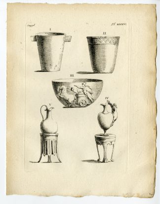 Antique Print-GREEK ARTEFACT-VASE-JUG-BOWL-CHARIOT-Caylus-1767