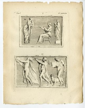 Antique Print-GREEK ARTEFACT-BAS RELIEF-BACCHANAL-FLUTE-SATYR-Caylus-1767