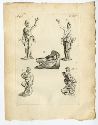 Antique Print-ROMAN ARTEFACT-BRONZE FIGURE-APOLLO-BOAR-FAUN-EAGLE-Caylus-1767