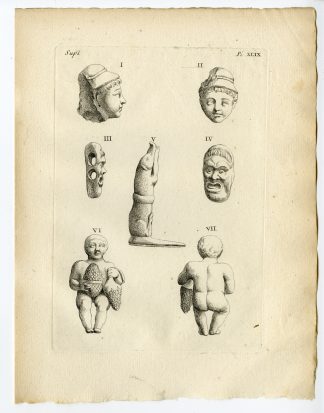 Antique Print-ROMAN ARTEFACT-SCULPTED HEAD-MASK-PIG-DWARF-Caylus-1767