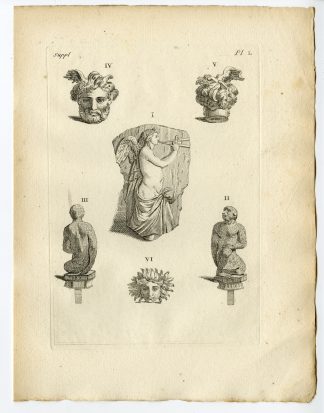 Antique Print-ROMAN ARTEFACT-SCULPTURE-MONKEY-MERCURY-SUN-Caylus-1767