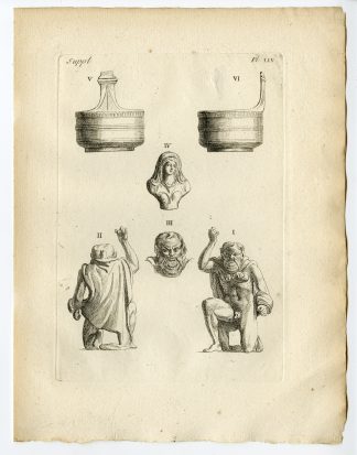 Antique Print-ROMAN ARTEFACT-BRONZE FIGURE-SATYR-CUP-BUST-Caylus-1767