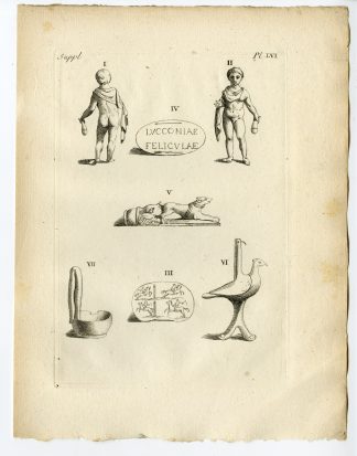 Antique Print-ROMAN ARTEFACT-BRONZE STATUETTE-MERCURY-DOG-OIL LAMP-Caylus-1767