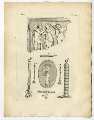 Antique Print-ROMAN ARTEFACT-BAS RELIEF-HERCULES-GEMSTONE-DEITY-Caylus-1767