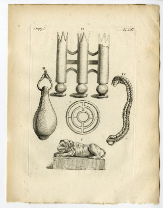 Antique Print-ROMAN ARTEFACT-ORNAMENT-BRONZE-LION-Caylus-1767